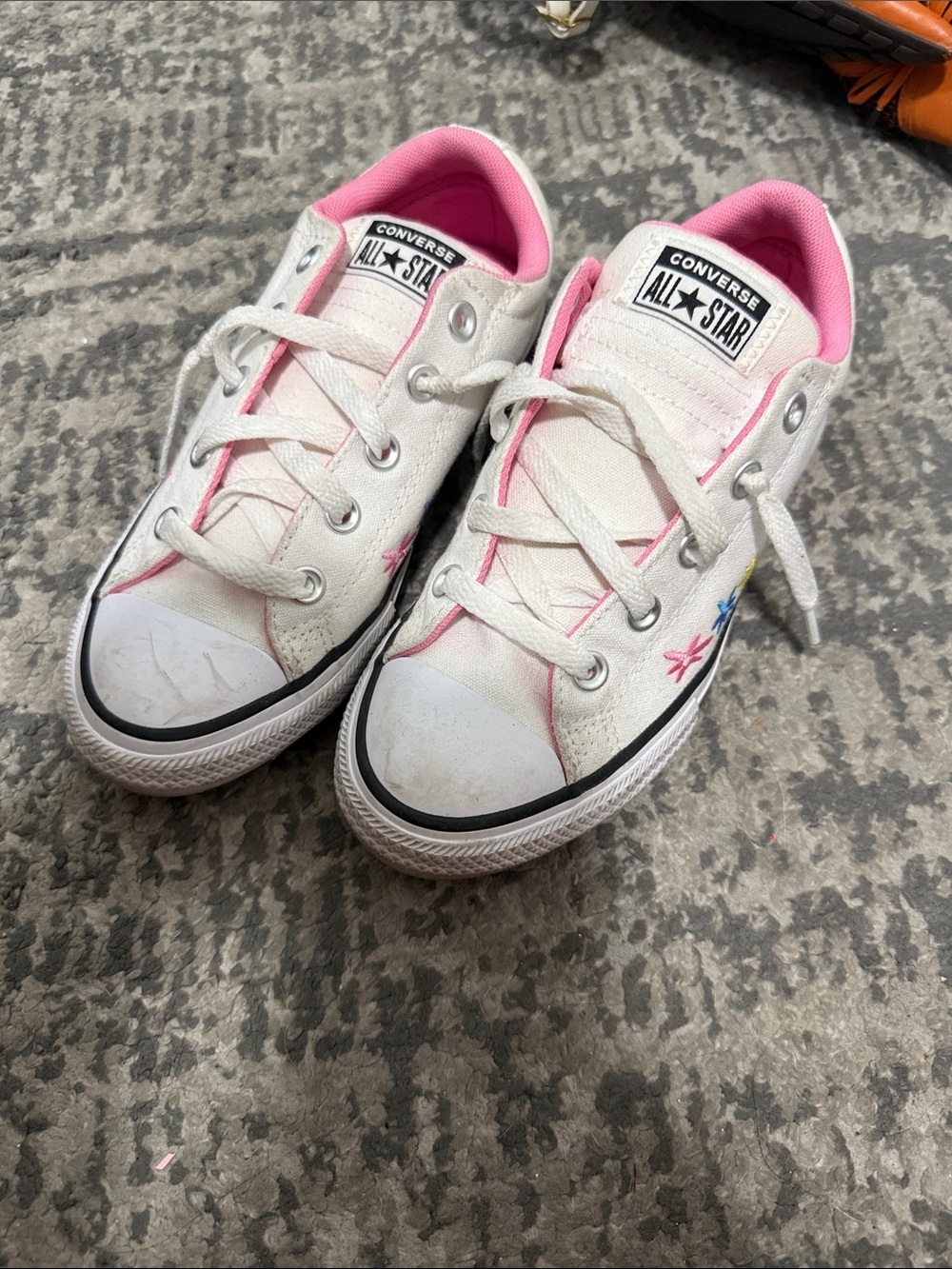 Converse White and Pink Kids Low Top Sneakers